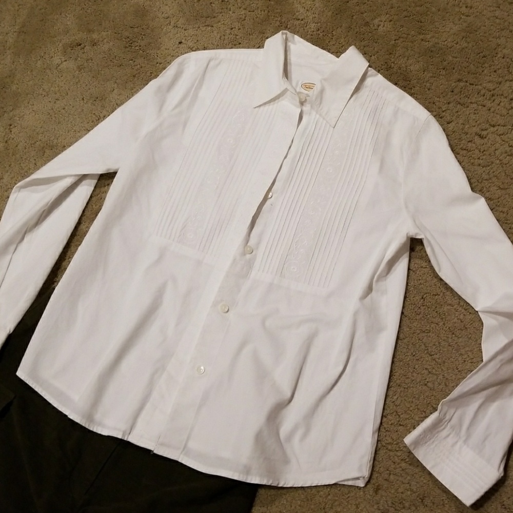 Talbots White Button Down Blouse With Details On - image 1